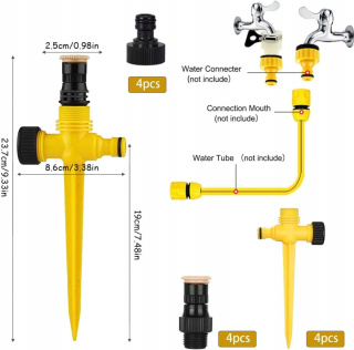 Zestaw 4szt. Zraszacz Ogrodowy Obrotowy 360° Mocny Nawadnianie Trawnika